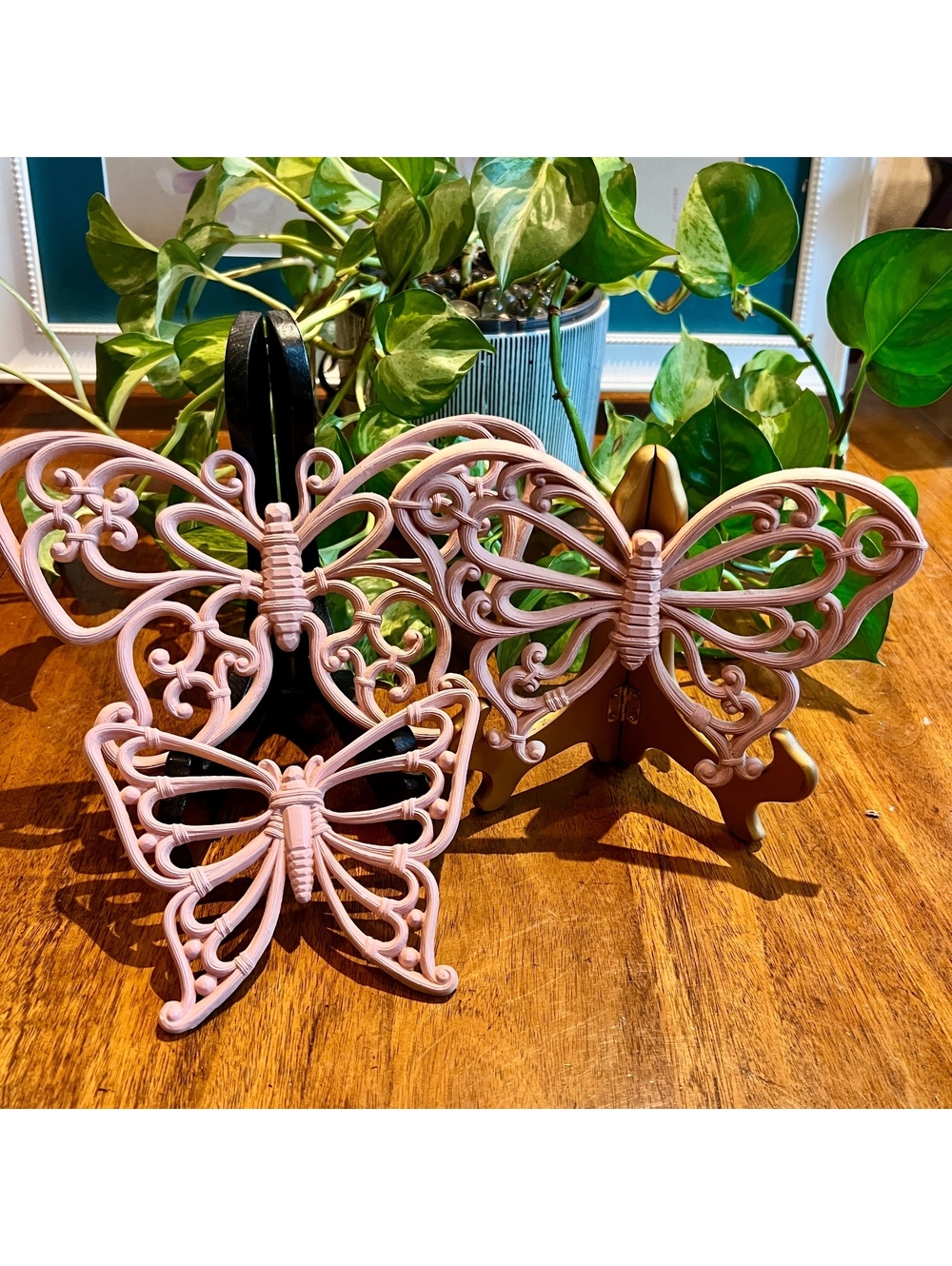 3 Set Dusty Rose Pink Homco/Syroco Butterfly Wall Decor Hangers